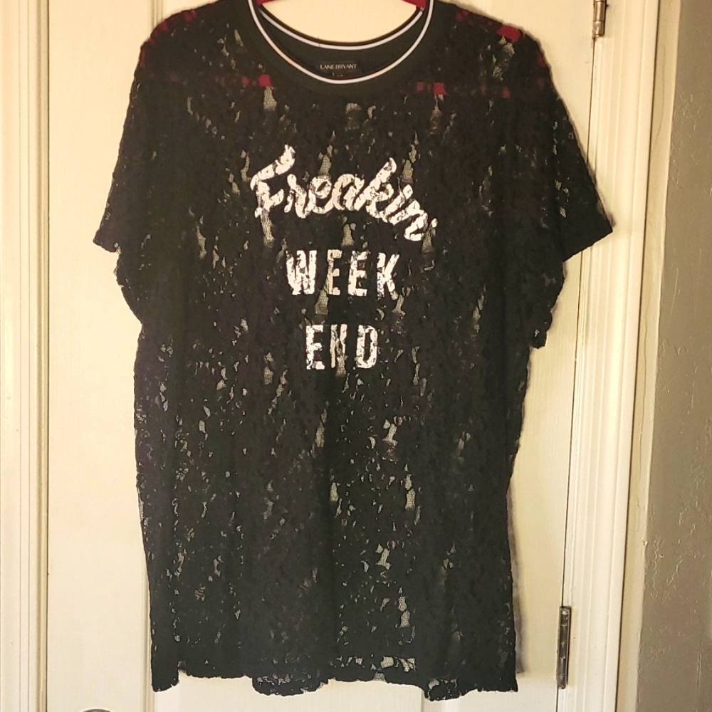 159- Lane Bryant lace Freakin Week End Black Top  Size 18/20